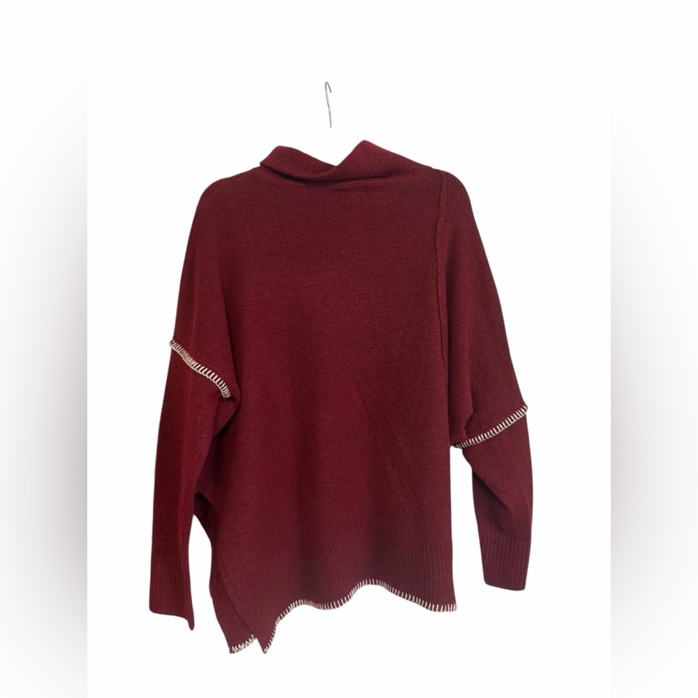 Elan Brick Asymmetric Stitch Sweater Funnel Neck Oversized Knit Sz M NWT - Picture 5 of 8